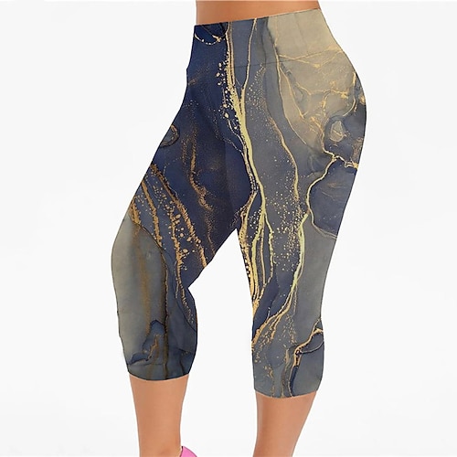 

Women's Plus Size Leggings Capri shorts Print Gradient Sporty Casual Casual Daily High Calf-Length Fall Spring Navy Blue L XL XXL 3XL 4XL