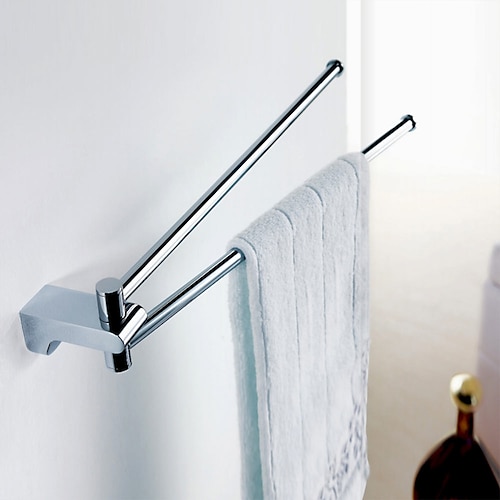 

Towel Rack with 2 Rods Rotatable Towel Holder Brass Wall Mounted Towel Rack for Bathroom or Kitchen Silvery 1pc