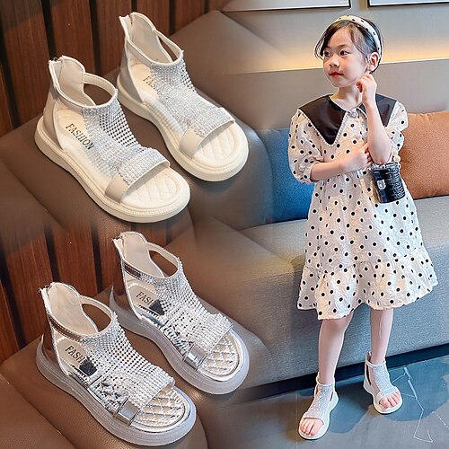 

Girls' Sandals Daily Leather Portable Princess Shoes Big Kids(7years ) Little Kids(4-7ys) Daily Outdoor Indoor Crystals / Rhinestones Silver Beige Fall Summer