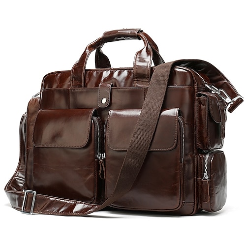 

Men's Briefcase Nappa Leather Cowhide Zipper Daily Coffee