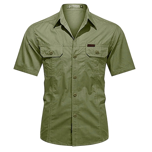 

Men's Cargo Shirt Shirt Work Shirt Solid Color Turndown Green Black Khaki Gray Outdoor Street Short Sleeve Button-Down Clothing Apparel Fashion Casual Breathable Comfortable