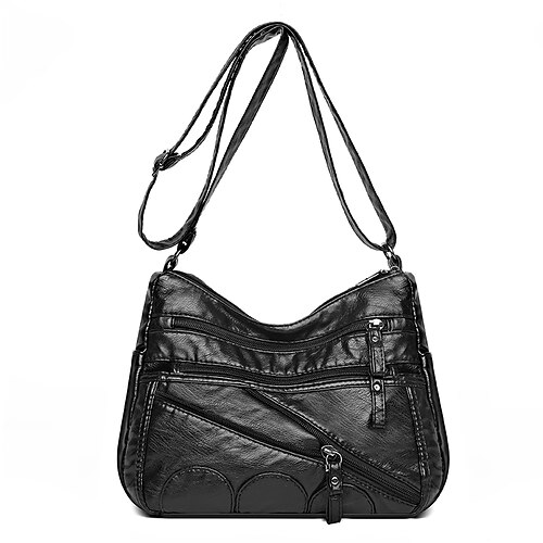 

Women's Sling Bags Tote Shoulder Bag PU Leather Zipper Solid Color Daily Outdoor Black Red Brown
