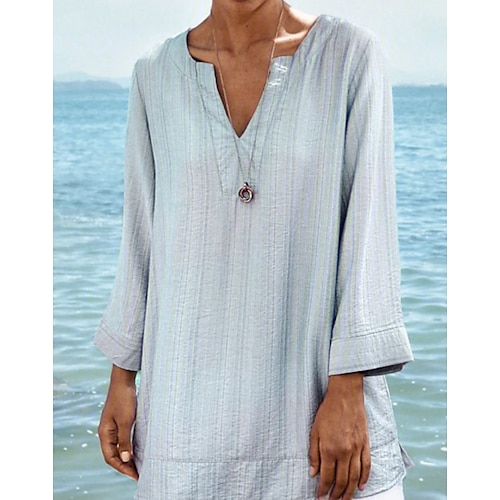 

Women's Plain Daily Weekend Blouse Shirt Long Sleeve V Neck Casual Streetwear Tops Green Gray S