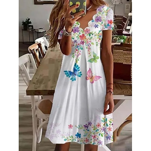 

Mujer Vestido informal Vestido Midi Negro Blanco Manga Corta Floral Estampado Primavera Verano Escote en Pico Casual Fin de semana Holgado 2023 S M L XL 2XL 3XL 4XL 5XL