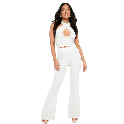 

Women's Tracksuit Pants Sets Streetwear Green Blue Casual Daily Plain Halter Neck S M L XL XXL