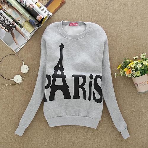 

cross-border european and american autumn and winter new women's print women's top coat paris tower print long-sleeved sweater women