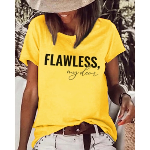 

Mujer Camiseta Negro Blanco Amarillo Estampado Manga Corta Casual Fin de semana Básico Escote Redondo Regular Algodón Flawless My Deoc Pintura S