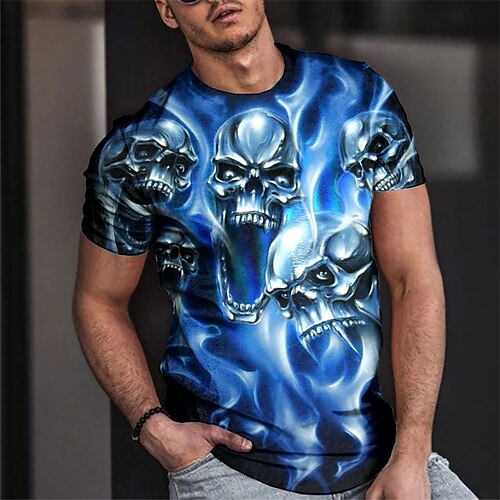 

Herren Unisex T Shirt Totenkopf Motiv Grafik-Drucke Rundhalsausschnitt Grün Blau Gelb Rote 3D-Druck Outdoor Strasse Kurzarm Bedruckt Bekleidung Sport Designer Casual Groß und hoch / Sommer / Sommer