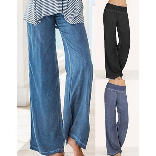 

Women's Linen High Waist Yoga Pants Elastic Waistband Palazzo Wide Leg Pants / Trousers Jeans Bottoms Quick Dry Moisture Wicking Blue Black Yoga Summer Plus Size Sports Activewear