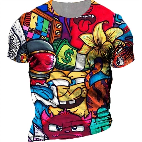 

Men's Unisex T shirt Tee 3D Print Cartoon Graphic Crew Neck Street Daily Print Short Sleeve Tops Designer Casual Vintage Big and Tall Red / Summer
