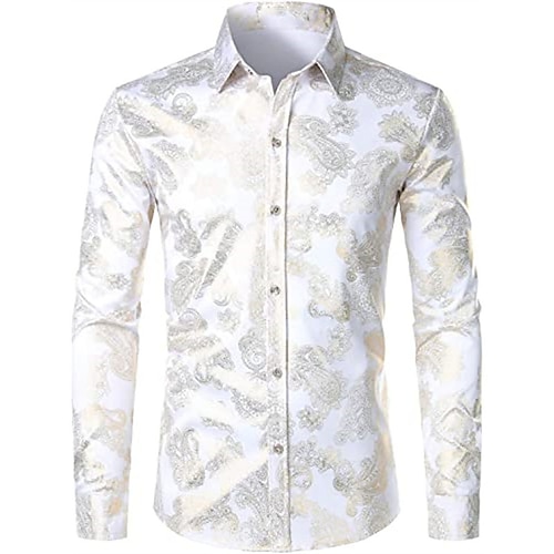 

Men's Shirt Floral Turndown Party Daily Button-Down Long Sleeve Tops Casual Fashion Comfortable White Black Gray