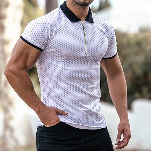 

Men's Collar Polo Shirt Golf Shirt Color Block Turndown White Casual Daily Short Sleeve Zipper Clothing Apparel Sports Fashion Casual Comfortable