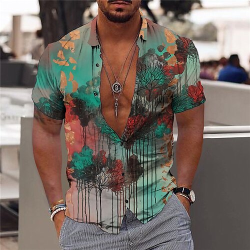 

Men's Shirt 3D Print Gradient Turndown Street Casual Button-Down Print Short Sleeves Tops Designer Casual Fashion Breathable Green Blue Gray / Summer / Spring / Summer