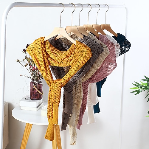 

Summer Woman Sunscreen Solid Knitting Shawl Fashion Shawl Long Sleeve With Ice Sleeve Hollow Out Shawls