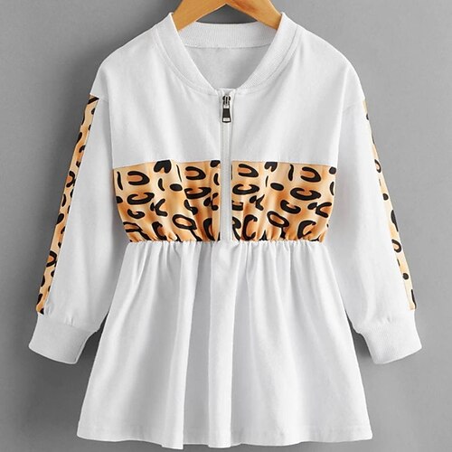 

Kids Little Girls' Dress Leopard A Line Dress Daily Print White Above Knee Long Sleeve Beautiful Cute Dresses Spring Summer Regular Fit 2-6 Years