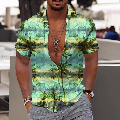 

Men's Shirt 3D Print Coconut Tree Turndown Street Casual Button-Down Print Short Sleeves Tops Designer Casual Fashion Breathable Green / Summer
