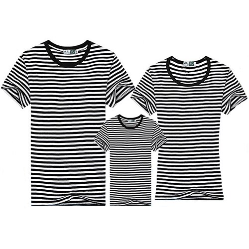 

Family Look T shirt Family Sets Striped Street Black Short Sleeve Active Matching Outfits