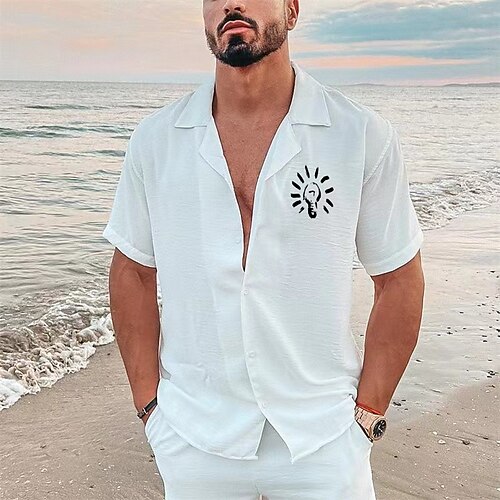 

Men's Shirt Solid Color bulb Turndown Street Casual Button-Down Half Sleeve Tops Designer Casual Fashion Breathable White / Summer