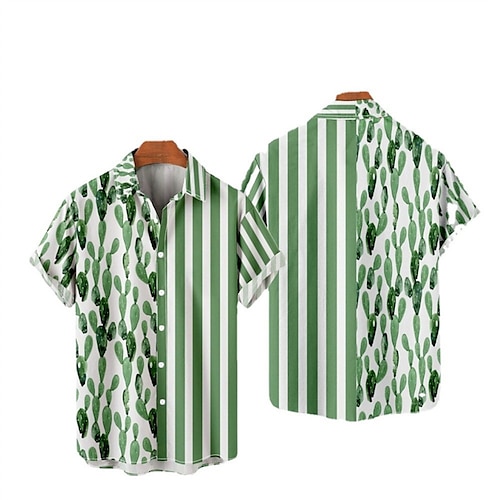 

Men's Shirt Summer Hawaiian Shirt Striped Turndown Green / White Street Casual Short Sleeve Button-Down Clothing Apparel Fashion Casual Comfortable