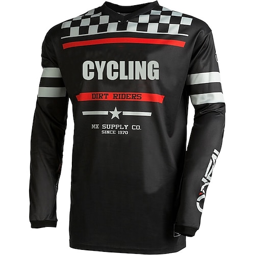 

21Grams Men's Downhill Jersey Long Sleeve Mountain Bike MTB Road Bike Cycling White Black Green Plaid Checkered Bike Breathable Quick Dry Moisture Wicking Polyester Spandex Sports Plaid Checkered
