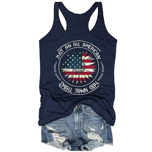 

Women's Sunflower Stars and Stripes Weekend Independence Day Floral Tank Top Camis Sleeveless Print Round Neck Casual Streetwear Tops Navy Blue S