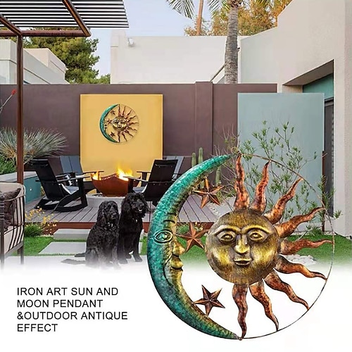 

Celestial Sun Moon Metal Wall Art Craft Waterproof Durable Home Garden Hanging Decor Wall Art Decoration Creative Moon Adornment