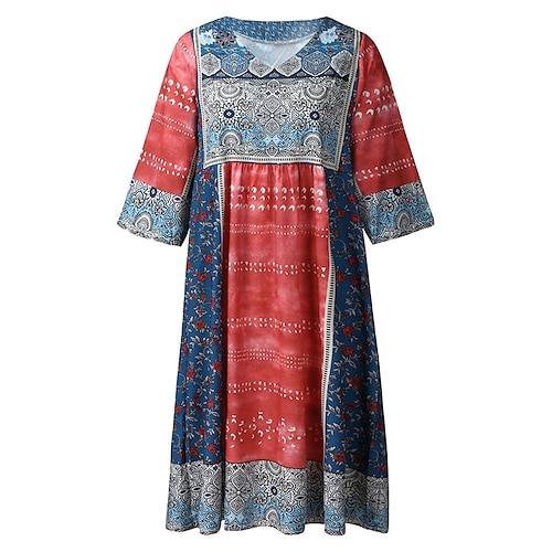 

Women's Plus Size Casual Dress Floral V Neck Ruched Half Sleeve Fall Spring Casual Knee Length Dress Daily Holiday Dress / Print