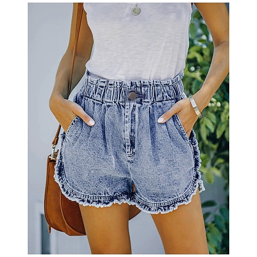 

Dame Jeans Shorts Denimstof Blå Lyserød Medium Talje Mode Afslappet Weekend Sidelommer Mikroelastisk Korte Komfort Vanlig S M L XL XXL