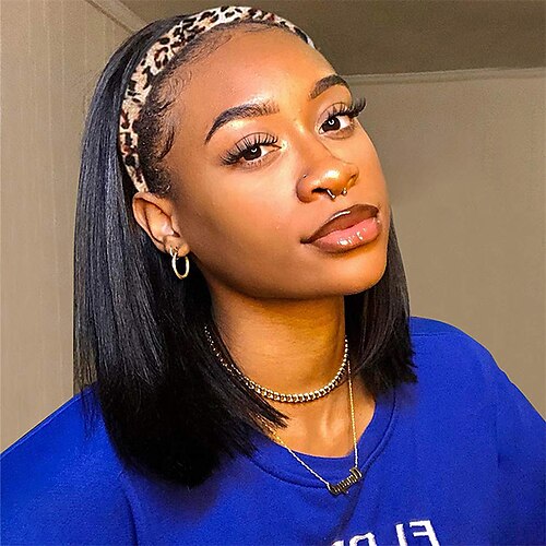 

Straight Bob Headband Wig Human Hair Straight Human Hair Wigs For Black Women Machine Made Remy Short Bob Human Hair Wigs