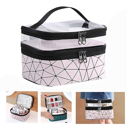 

Multifunction Double Transparent Cosmetic Bag Women Make Up Case Big Capacity Travel Makeup Organizer Toiletry Beauty Storage