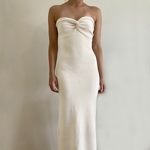 

Women's Sheath Dress Midi Dress White Black Brown Beige Sleeveless Pure Color Backless Cold Shoulder Spring Summer Strapless Stylish Modern 2022 S M L