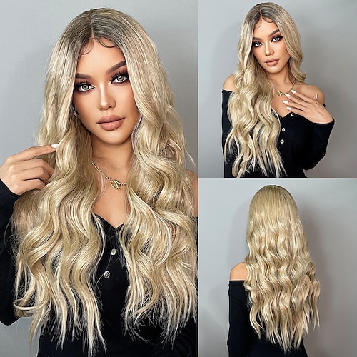 

HAIRCUBE Golden/Wine/Ombre Brown/Auburn/Black Lace Front Wig Long Loose Wavy 1341 T Part Kanekalon Lace Wig With Baby Hair for Woman 180% Density