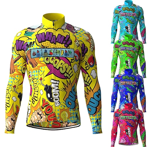 

21Grams Men's Cycling Jersey Long Sleeve Bike Top with 3 Rear Pockets Mountain Bike MTB Road Bike Cycling Breathable Quick Dry Moisture Wicking Reflective Strips Green Yellow Sky Blue Cartoon 3D