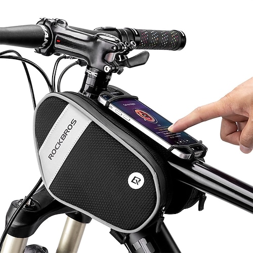 

Bike Front Frame Bag Top Tube Bike Phone Mount Bag Waterproof Bicycle Handlebar Bag Cycling Accessories Bike Pouch with 360 Rotation Phone Holder Fit Smartphone Below 6.7''