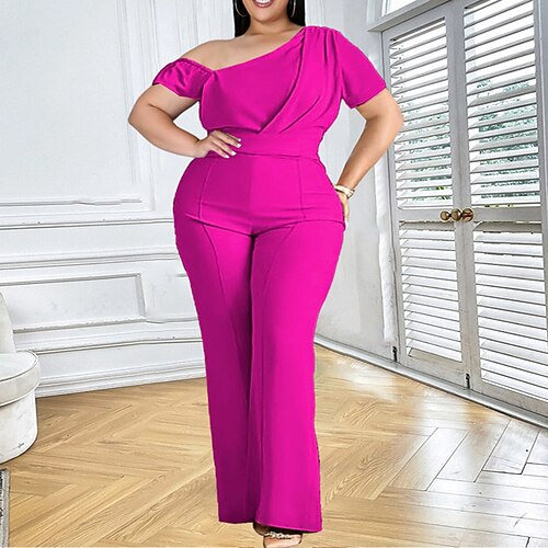 

Women's Plus Size Jumpsuit Solid Color Classic Formal Work High Full Length Spring Summer Purple L XL XXL 3XL 4XL