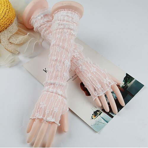 

1 Pair Long Style Fashion Gloves Elastic Bridal Etiquette Long Sleeve Gloves See Through Black White Color Fishnet Glove