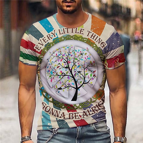 

Men's Unisex T shirt Tee 3D Print Graphic Prints Tree Crew Neck Street Daily Print Short Sleeve Tops Designer Casual Big and Tall Sports Khaki / Summer