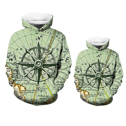 

Dad and Son Hoodie Graphic Patterned Letter Street Print Green Gray Light Blue Long Sleeve Active Matching Outfits