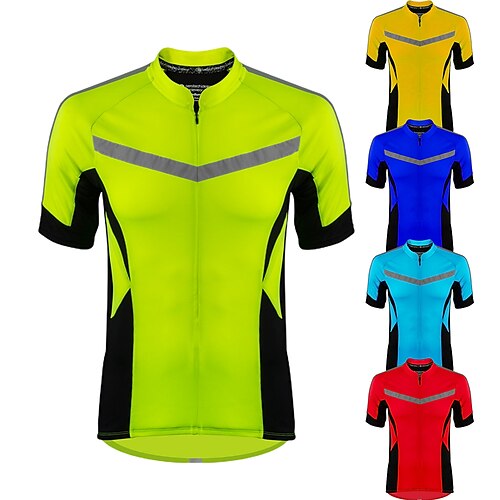 

21Grams Men's Cycling Jersey Short Sleeve Bike Top with 3 Rear Pockets Mountain Bike MTB Road Bike Cycling Breathable Quick Dry Moisture Wicking Reflective Strips Green Yellow Sky Blue Polyester