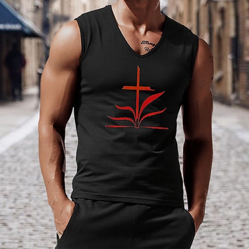 

Homens Unisexo Camiseta Estampas Abstratas Cruz Decote V Cinzento Branco Preto Impressão A Quente Ao ar livre Rua Sem Manga Imprimir Roupa Esportes Designer Casual Grande e Alto / Verão