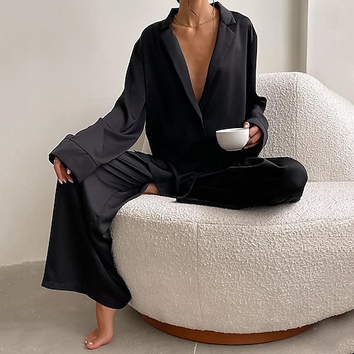 

spring and summer blue thin women's home imitation silk solid color pajamas foreign trade ice silk loose european and american ins can be worn outside