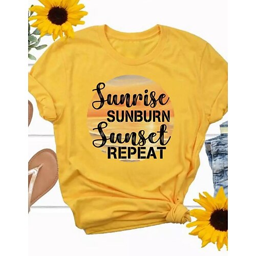 

T shirt Tee Femme Jaune Graphic Texte Imprimer Manche Courte Casual Fin de semaine basique Col Rond Normal Standard Peinture S