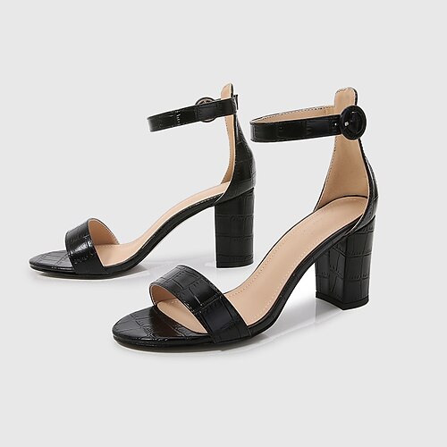 

Women's Sandals Ankle Strap Sandals Buckle Chunky Heel Open Toe Elegant Casual Daily PU Leather Buckle Spring Summer Solid Colored Almond White Black