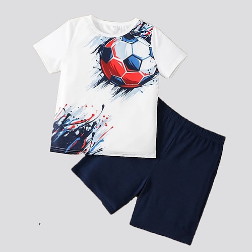 

2 deler Barn Gutt Verdensmesterskap T-skjorter og shorts Tøysett Antrekk Fotball Kortermet Crewneck Sett utendørs Sport Mote Kul Vår Sommer 3-13 år Hvit