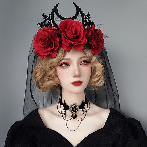 

Gothic Veil Crown Death Devil Witch Princess Halloween Ghost Festival King Bride Tiara