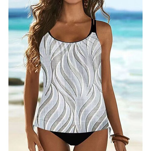 

Maillots de Bain Tankini 2 pièces Maillot de bain Femme Dos Nu Sports aquatiques Imprimer Feuilles Grande Taille Décolleté Maillots de bain nouveau Vacances Moderne