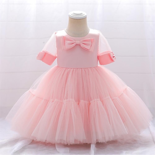 

Toddler Little Girls' Dress Solid Colored Tulle Dress Party Daily Bow White Pink Wine Knee-length Short Sleeve Princess Cute Dresses Spring Summer Slim 2-6 Years