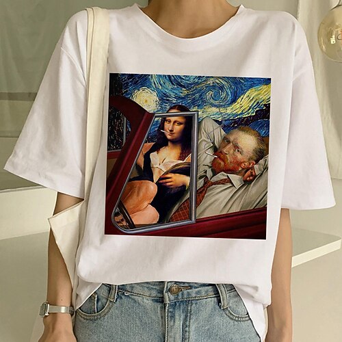 

Women's Graphic Patterned Casual Weekend Painting T shirt Tee Short Sleeve Print Round Neck Basic Essential Tops Green White Blue S