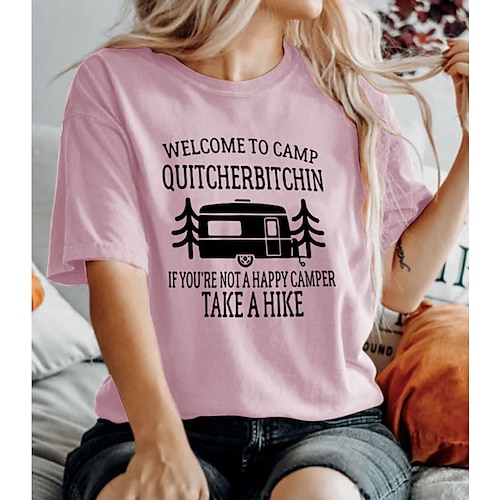 

Women's Casual Weekend Painting T shirt Tee Graphic Patterned Text Short Sleeve Print Round Neck Basic Tops White Black Pink S