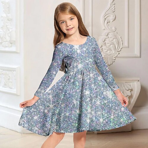 

Kids Little Girls' Dress Graphic Patterned A Line Dress Daily Holiday Vacation Print Gray Above Knee Long Sleeve Casual Cute Sweet Dresses Fall Spring Regular Fit 3-10 Years